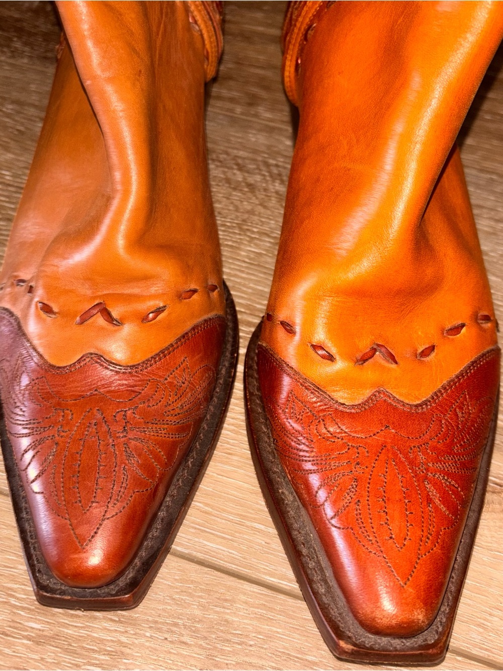 Charlie Horse Brown Leather Western Boots w/Burnt Orange trim Women's 10B - Picture 2 of 11